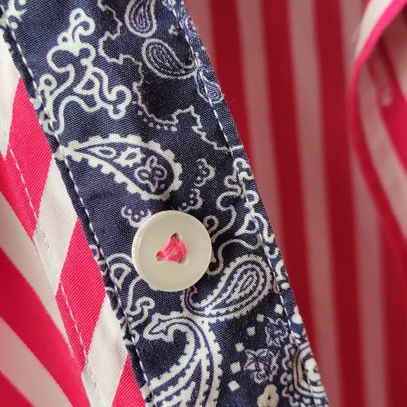 Stone Rose Shirt Men Small Pink Button Up Striped Logo Preppy Dress Shirt * - Picture 5 of 10